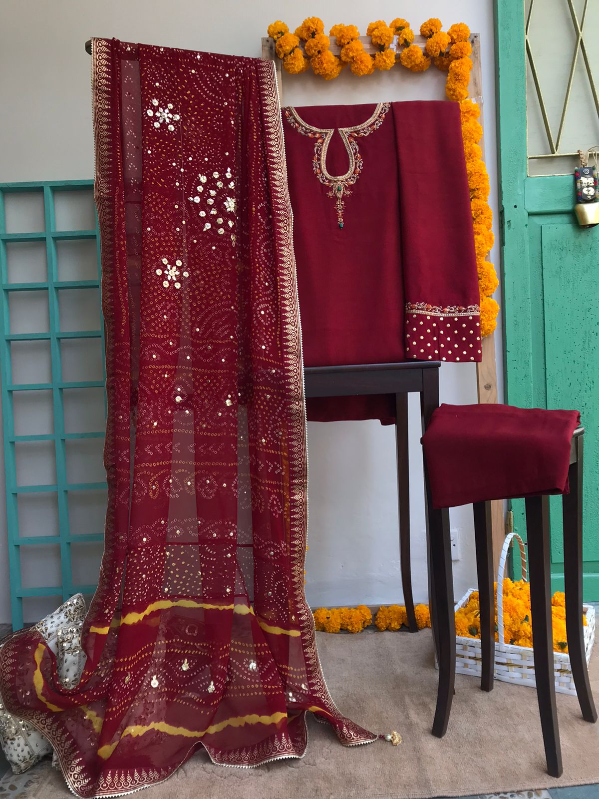 Maroon with Chunri Duppatta