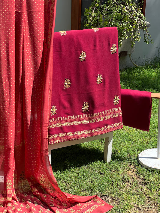 Maroon and rust.