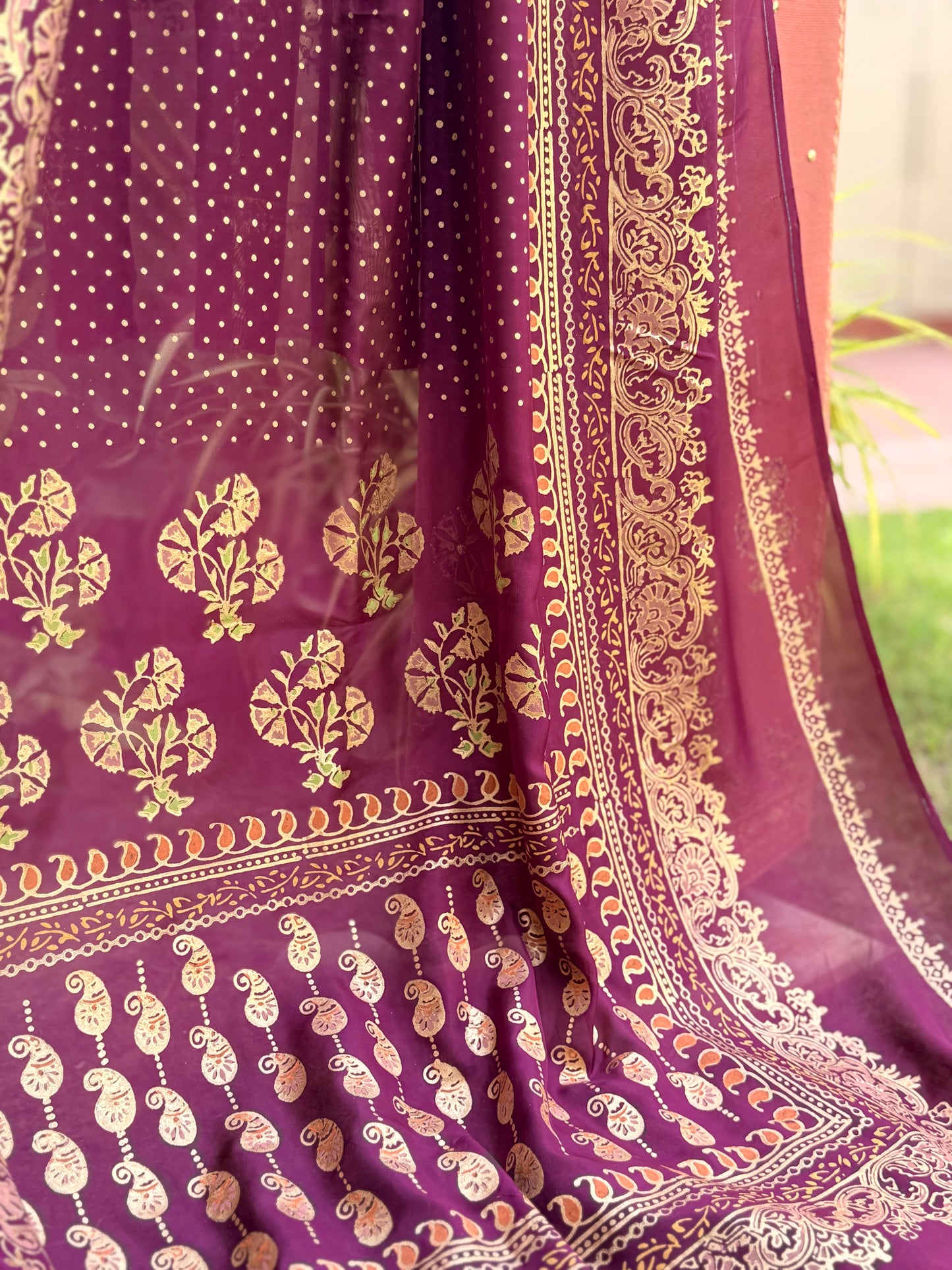 Peach hyderabadi neckline.