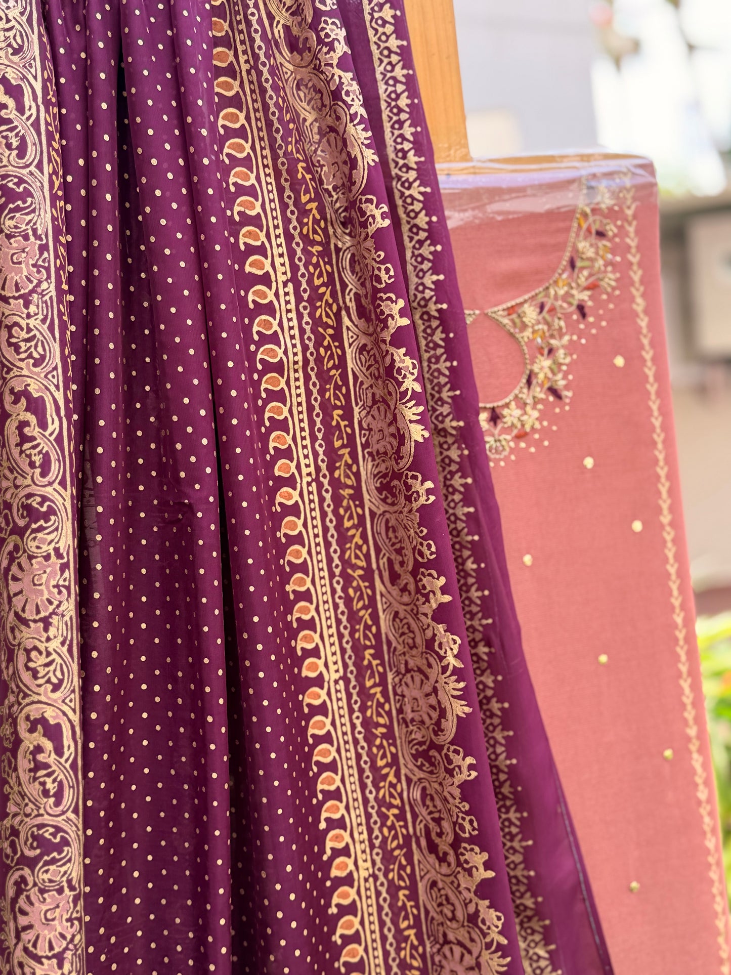 Peach hyderabadi neckline.