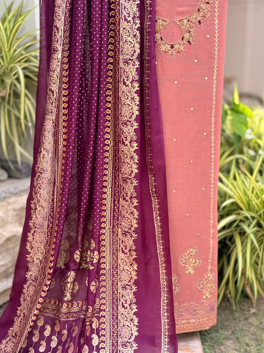 Peach hyderabadi neckline.
