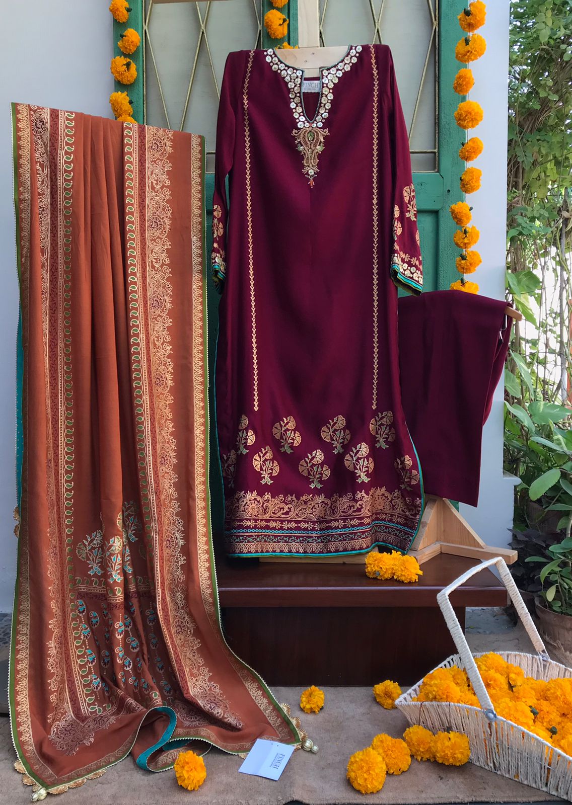 Burgundy Block Print Dress