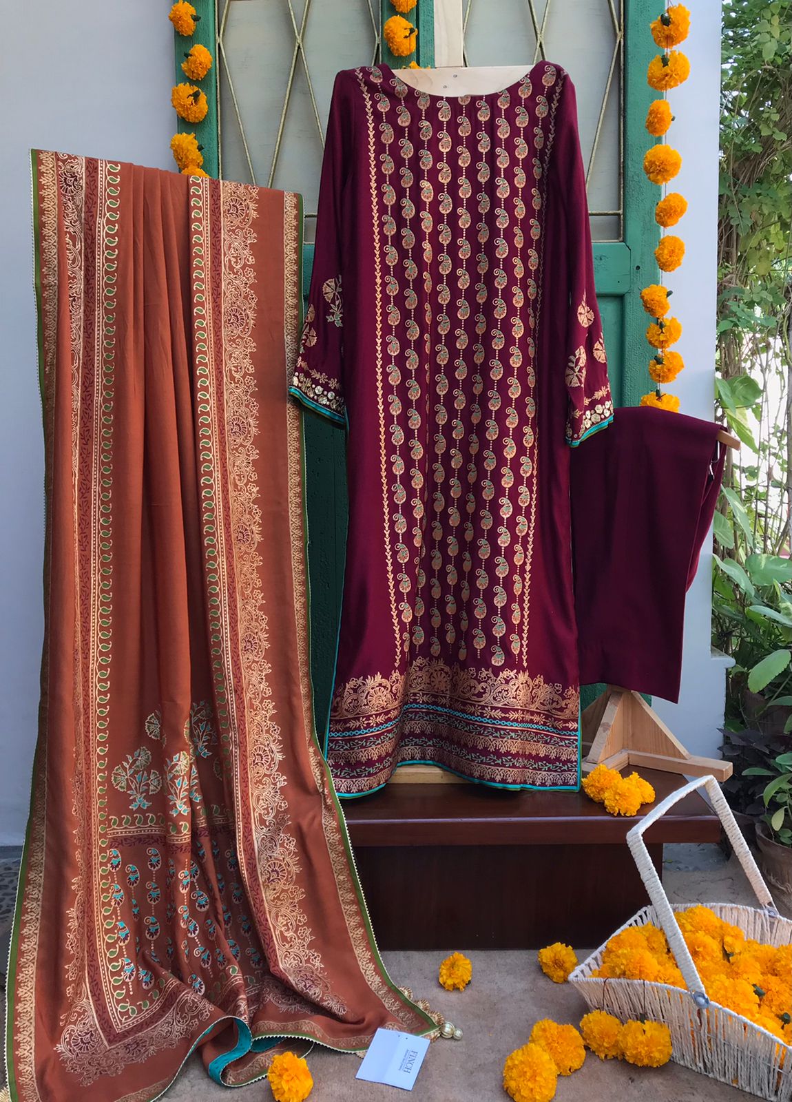 Burgundy Block Print Dress